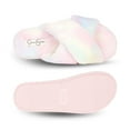 thumbnail image 6 of Jessica Simpson Women's Cross Band Soft Plush Memory Foam House Slipper Slide with Anti-Skid Sole, 6 of 9