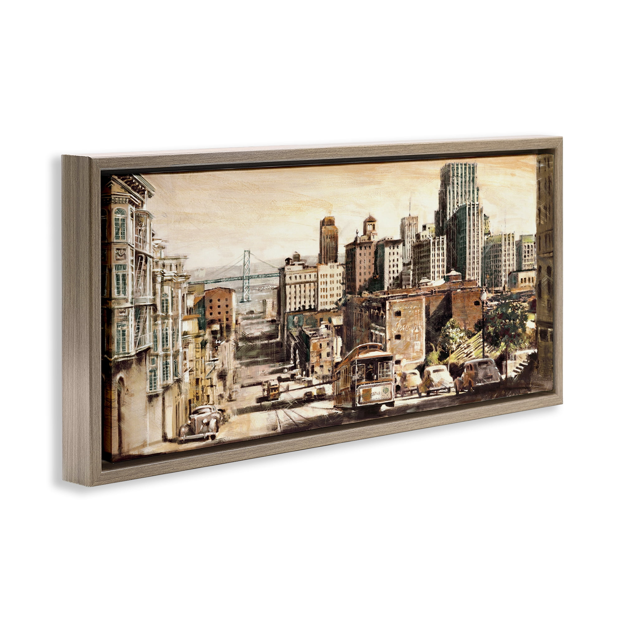 Stupell Industries Industrial City Scene Scenery Painting Brown Floater Framed Art Print Wall Art, 25 x 11