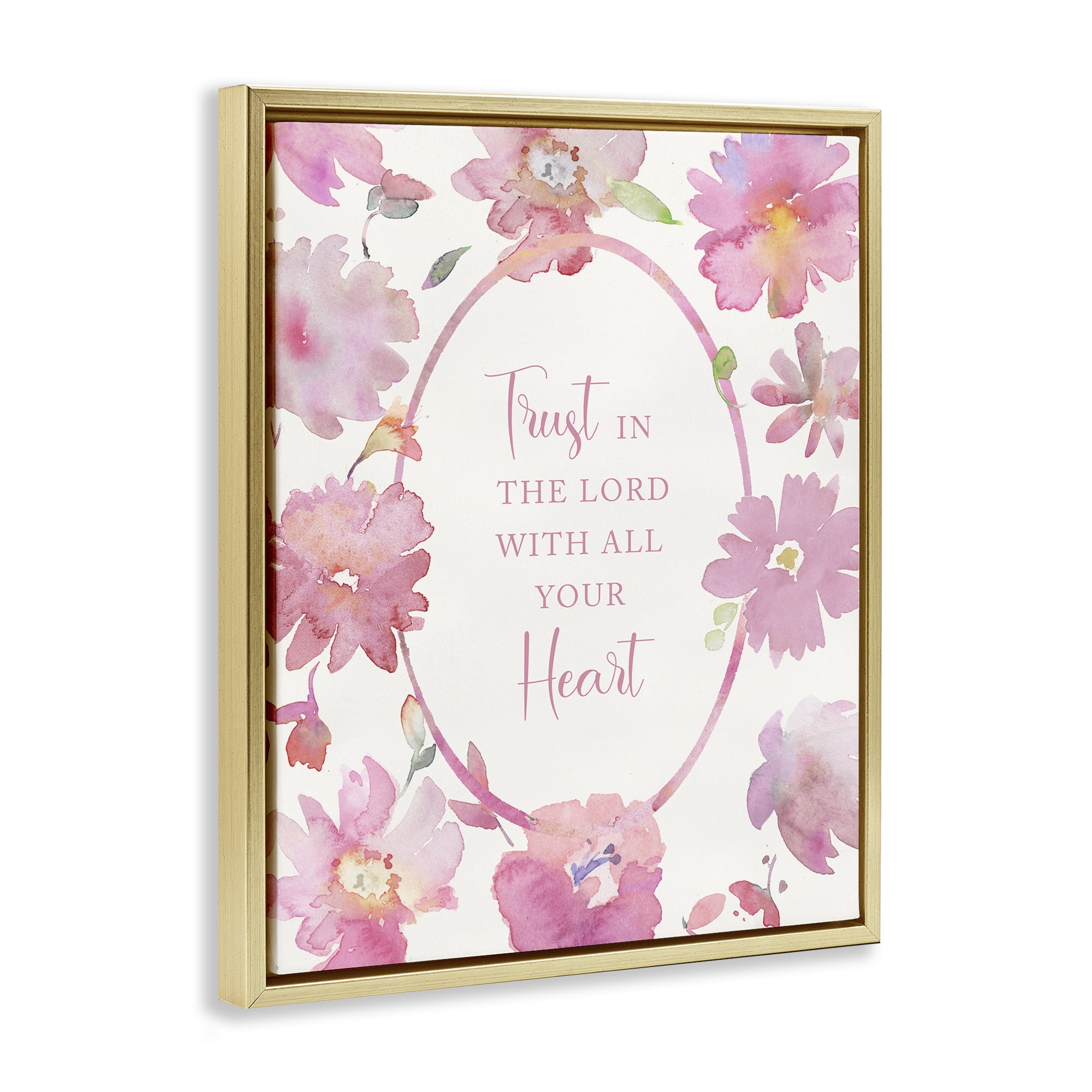 Stupell Industries Trust In The Lord Pink Blooms Gold Framed Floater Canvas Wall Art, design by Theresa Heidel