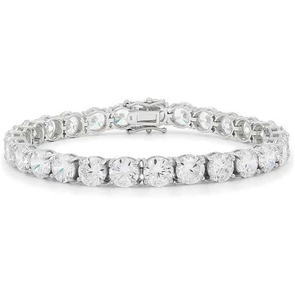 925 Italian Sterling Silver 7mm Tennis Bracelet, Iced Out Round Cut CZ Cubic Zirconia Rhodium Plated Link Chain, Giorgio Bergamo 8