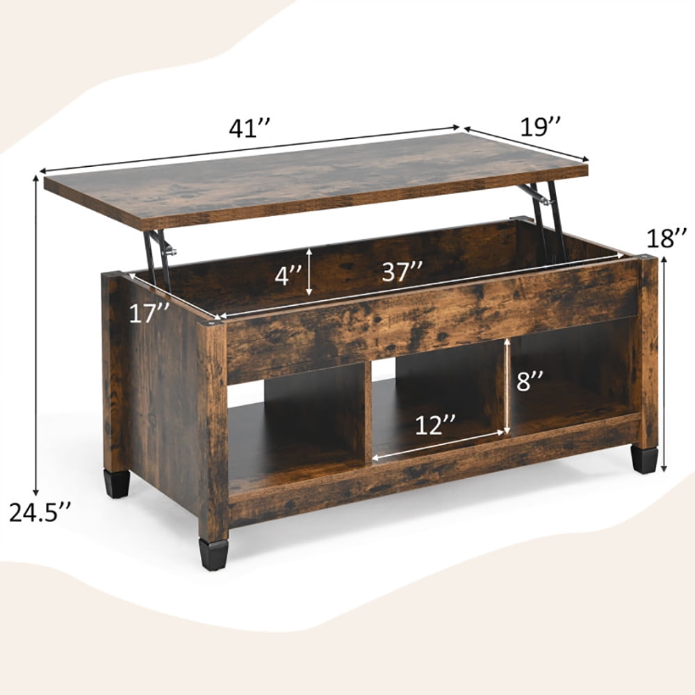 Finihen Rectangular Coffee Table, Lift Top Coffee Table with Hidden Storage Compartment, for Living Room, Reception Room, Office, Brown Finihen Rectangular Coffee Table, Lift Top Coffee Table with Hidden Storage Compartment, for Living Room, Reception Room, Office, Brown
