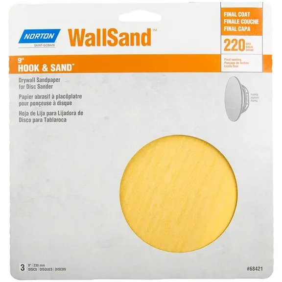 9" Norton 68421 WallSand Hook & Sand Drywall Sandpaper, 220-Grit, 3-Pack