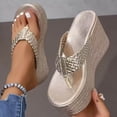 thumbnail image 3 of Rokment Womens Metallic Orthopedic Platform Wedge Flip Flops Dress Sandals 2026 Summer Beach Fashion Leather Chunky High Heels Slip on Casual Heeled Dress Thongs Slides Gold Size 6.5, 3 of 7