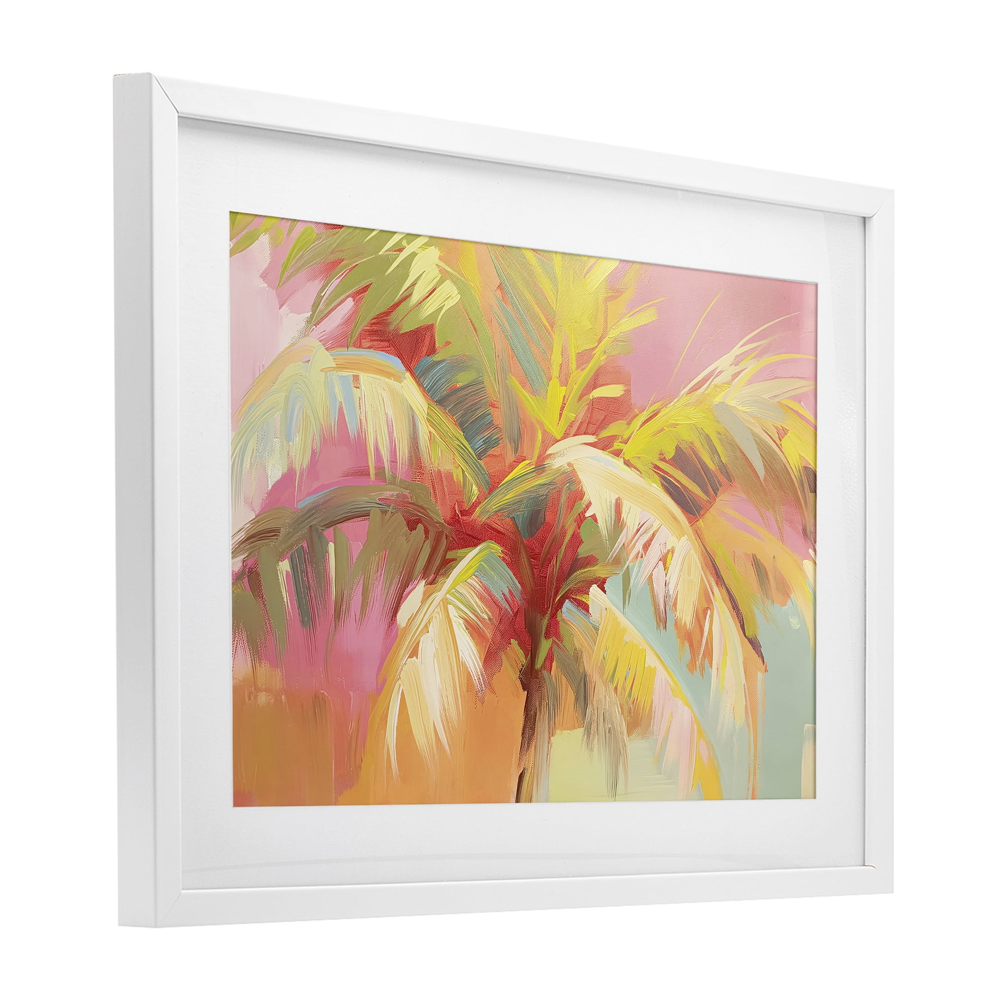 Stupell Industries Warm Palm Leaf Impressions White Framed Print Under Glass, design by Jacky Ngan