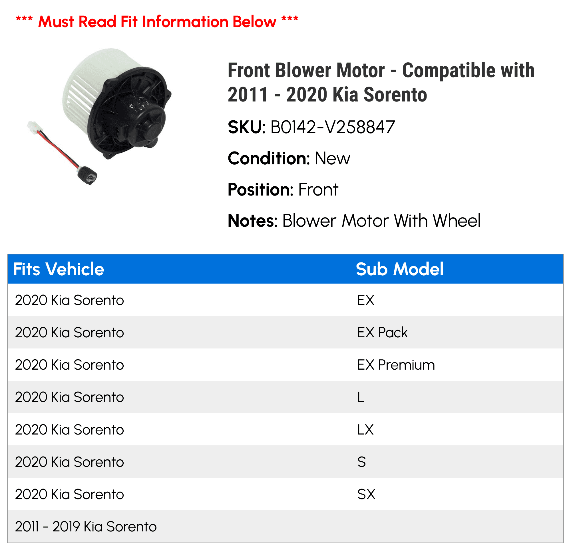 A/C Heater Blower Motor Fan Assembly for Kia Sorento 2011-2015 Hyundai Santa Fe 2010-2018 A/C Heater Blower Motor Fan Assembly for Kia Sorento 2011-2015 Hyundai Santa Fe 2010-2018