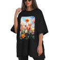 thumbnail image 4 of Plus Size Shirt for Women Black Tops for Women Short Sleeves Shirt for Women Tulip Flowers T Shirt Oversized Shirt for Women S, 4 of 5