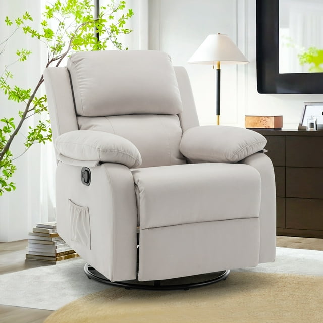 YSICK Petit Fauteuil Inclinable Pivotant à Bascule pour Petits Espaces en Lin pour Salon, Beige
