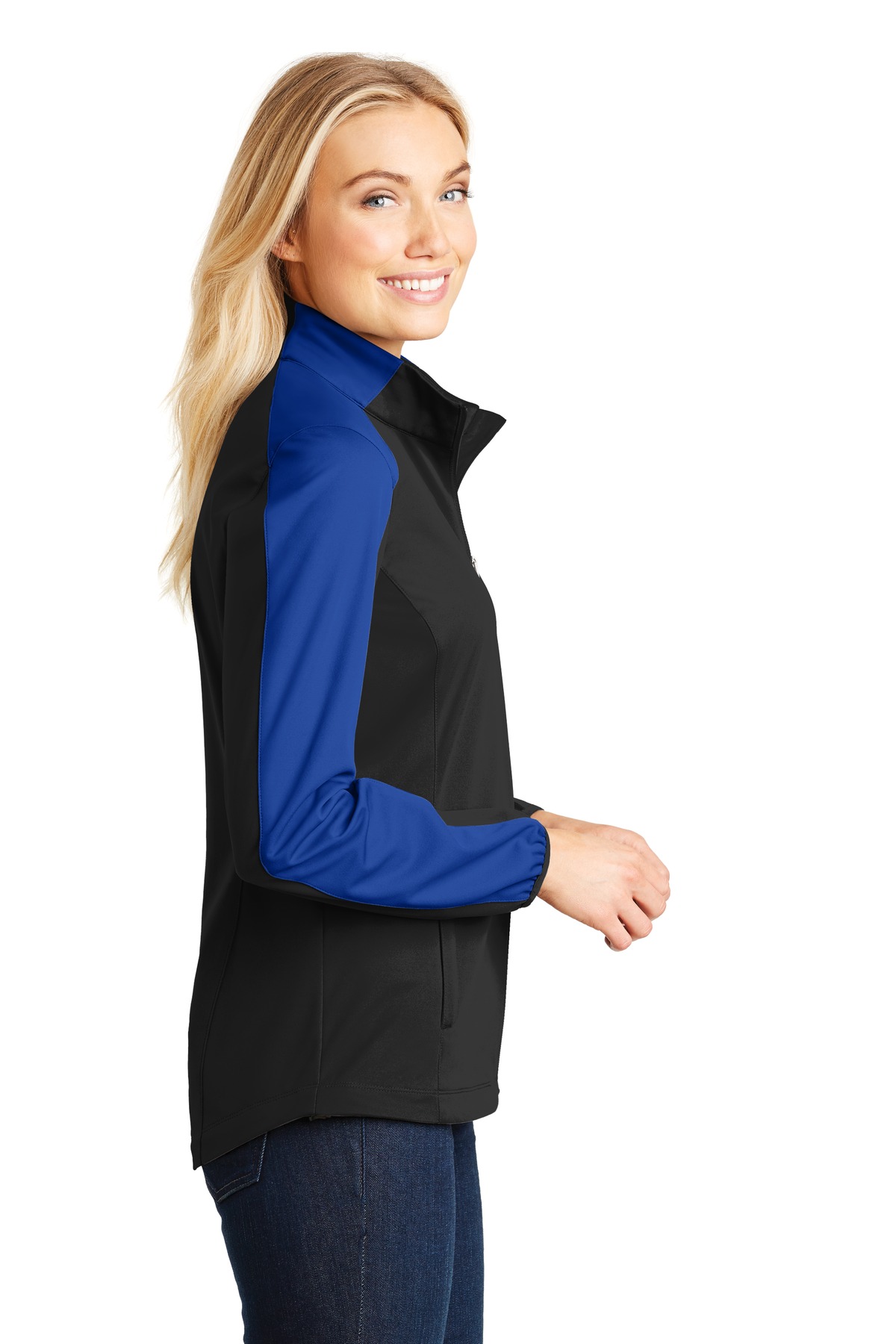 Port Authority Ladies Active Colorblock Soft Shell Jacket-2XL (Deep Black/ True Royal) - image 3 of 6