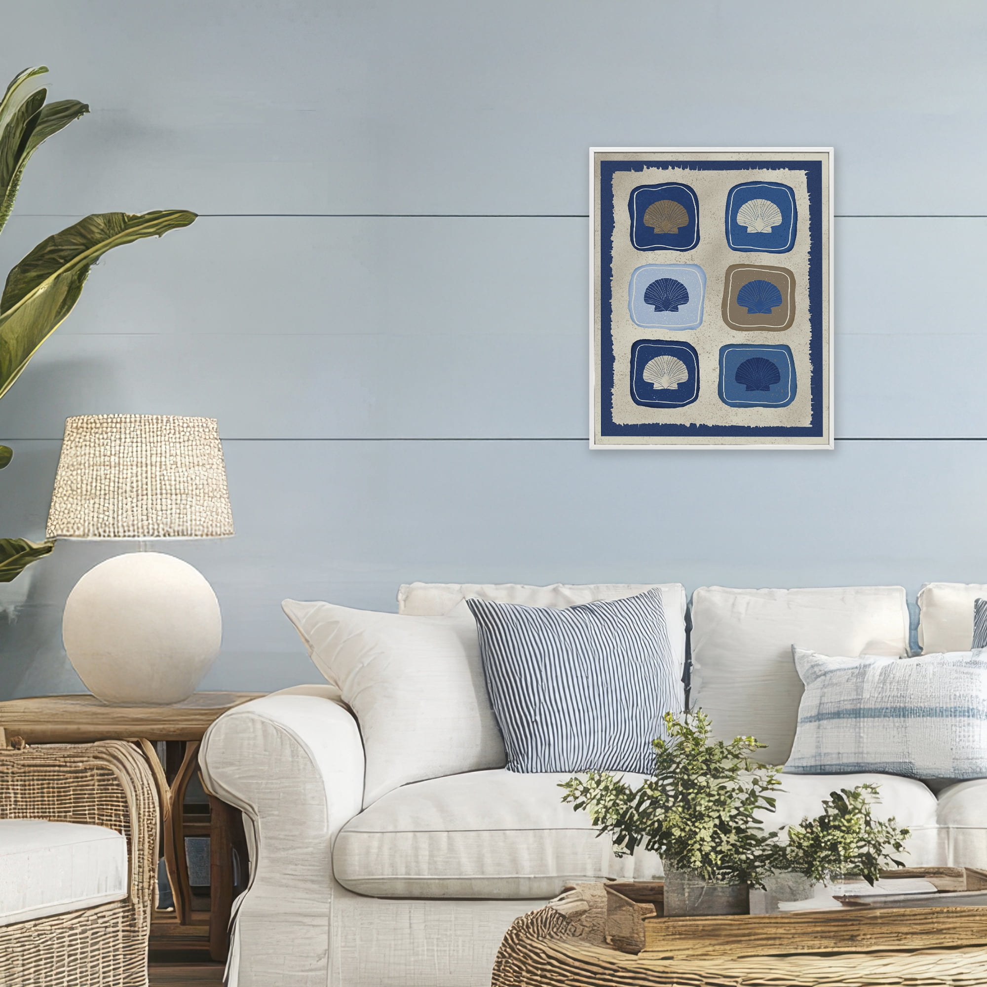 Stupell Industries Nautical Block Shells White Framed Giclee Art, design by Julia Frost