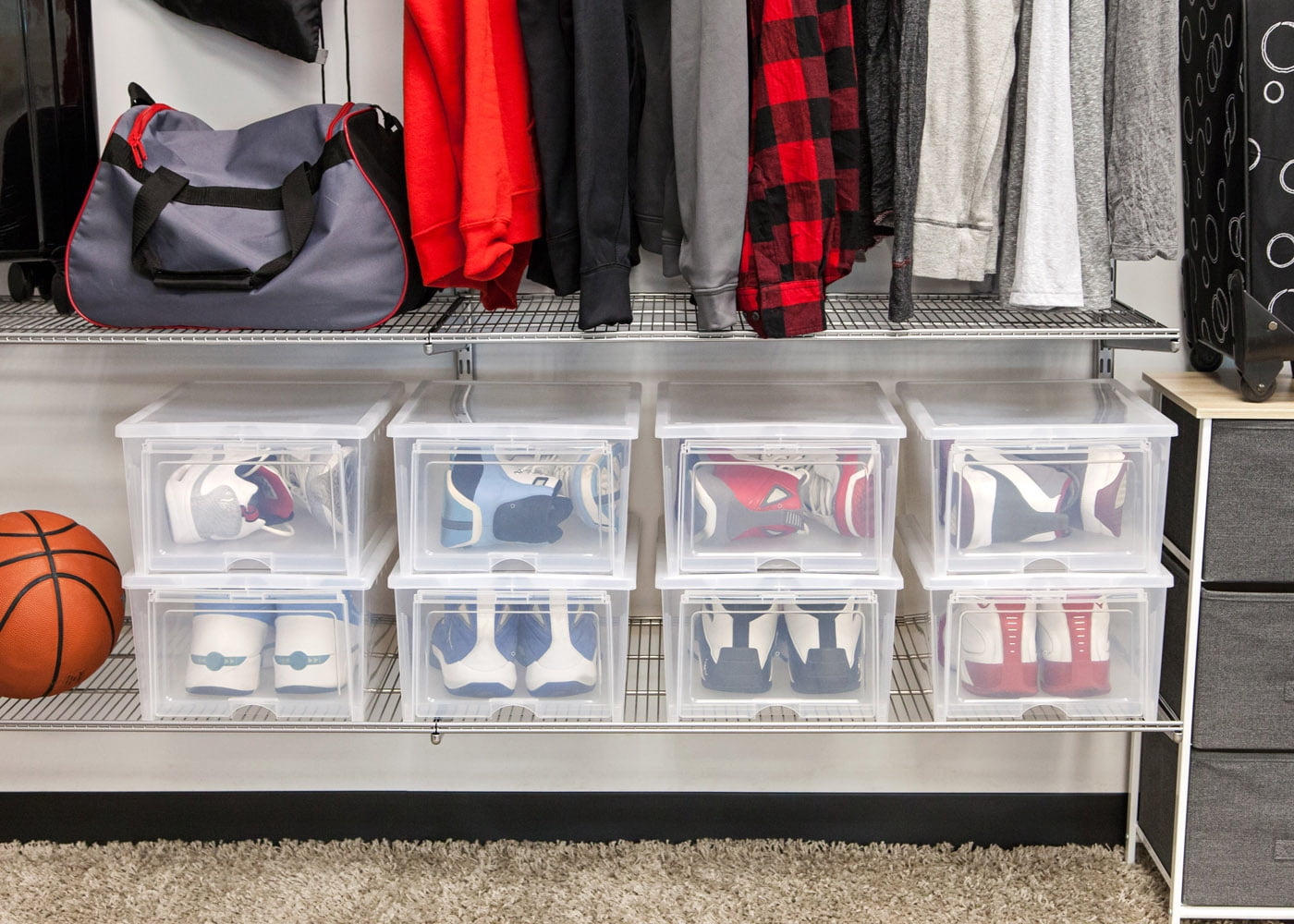 IRIS USA 2 Pack Wide Shoe Storage Box, Stackable and Drop Front