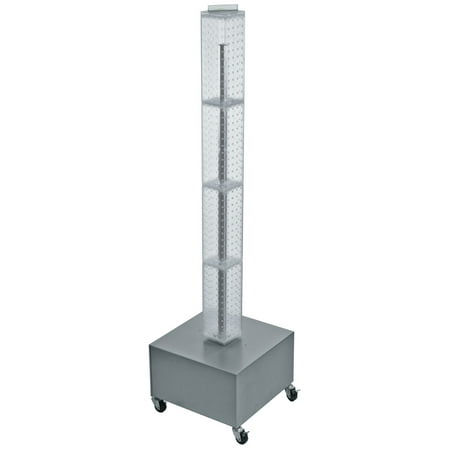 

Azar Displays 700224-CLR Clear Four-Sided Pegboard Tower Floor Display on Revolving Wheeled Metal Base. Spinner Rack Tower. Panel Size: 4 W x 48 H