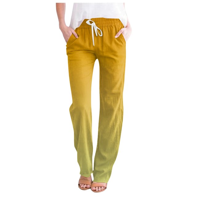 YDLCAFD Women's Spring And Gradient Color Lace Up Pocket Loose Wide Legged Cropped Casual Pants (2)