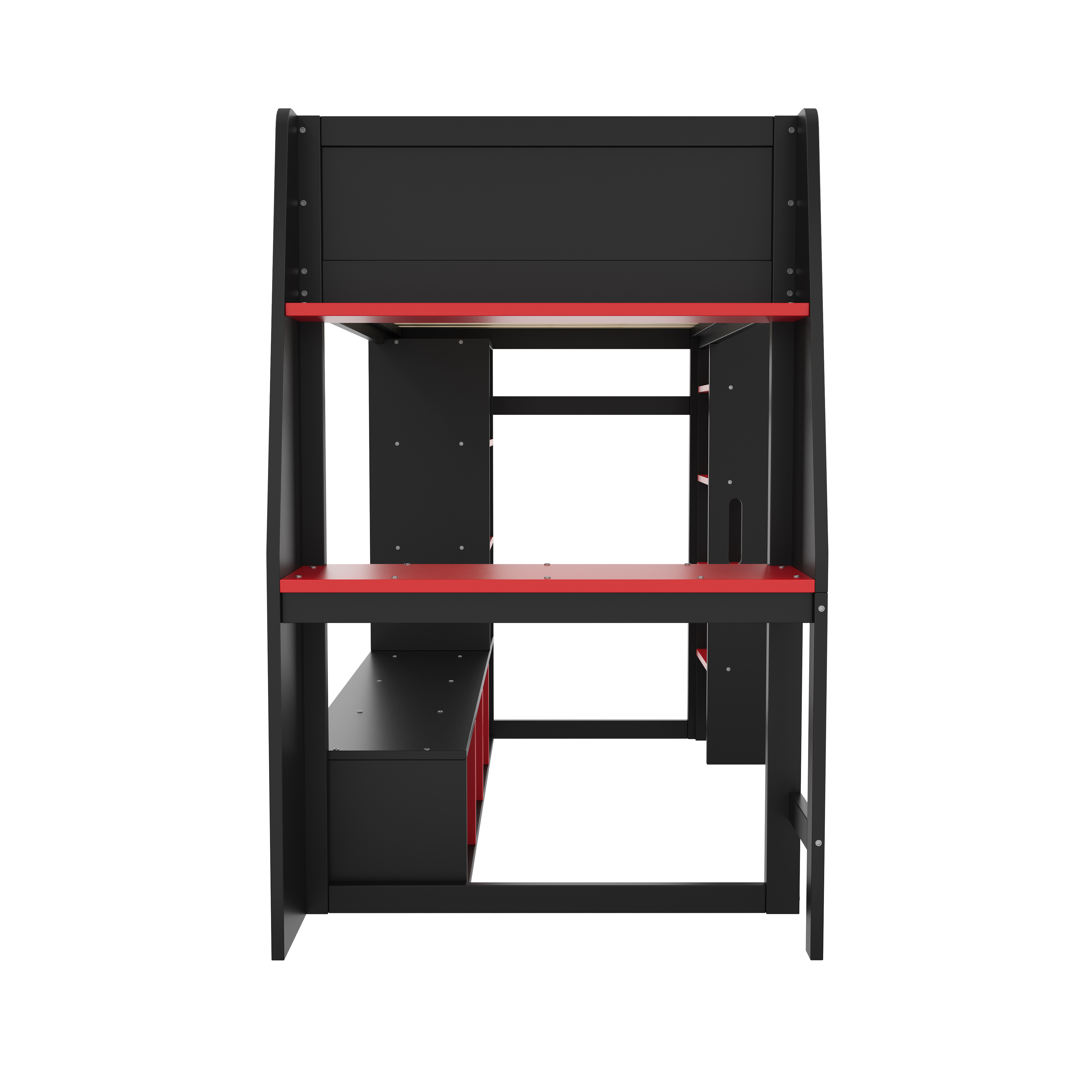Euroco Modern Wood Twin Size Loft Bed with Desk and Clothes Hanger, Gaming Bed with Shelves and LED Light for Kids Teens, Black