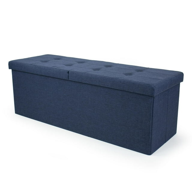 Humble Crew Harper 43" Folding Storage Ottoman Bench with Tufted Padded Flip Lid, Navy Blue