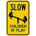 thumbnail image 1 of Slow Children At Play Sign With Kids In Swing Sign, Traffic Sign, 12x18 Reflective Aluminum EGP, 1 of 1