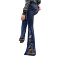 thumbnail image 1 of Pantalones vaqueros acampanados con bordado destoryed para mujer, pantalones vaqueros con botones en la cintura y campana inferior Fridja hfkajh103531, 1 of 9