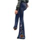 thumbnail image 1 of Pantalones vaqueros acampanados con bordado destoryed para mujer, pantalones vaqueros con botones en la cintura y campana inferior Fridja hfkajh103528, 1 of 9