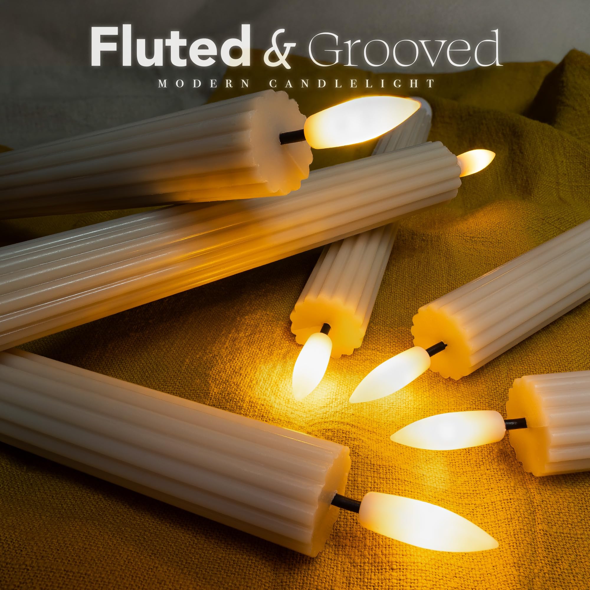 WYZworks 10" Fluted Ribbed LED Cream Beige Grooved Pillar Candles, Remote & 24h Timer Memory, On/Off Switch - Flameless Dimmable Battery Operated w/Flicker Mode, Home Wedding Decor (6 Pack)