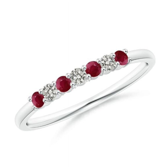 Round Shape Red Ruby CZ Diamond Eternity Band Ring Women 925 Sterling Silver July Birthstone Christmas New Year Gift Gemstone Jewelry