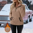 thumbnail image 2 of BODOAO Women Sherpa Fleece Pullover Quarter Zip Long Sleeve Fluffy Soft Sweaters Jacket Plus Size Winter Coats with Pockets Fall Warm Oversized 3/4 Zip Pullover Sweatshirt Winter Tops Coat Coffee S, 2 of 5