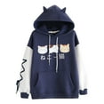 thumbnail image 1 of Femmes Chandail à Capuchon Chat Mignon Manches en Coton Hauts Blouse Mode Chandail, 1 of 3