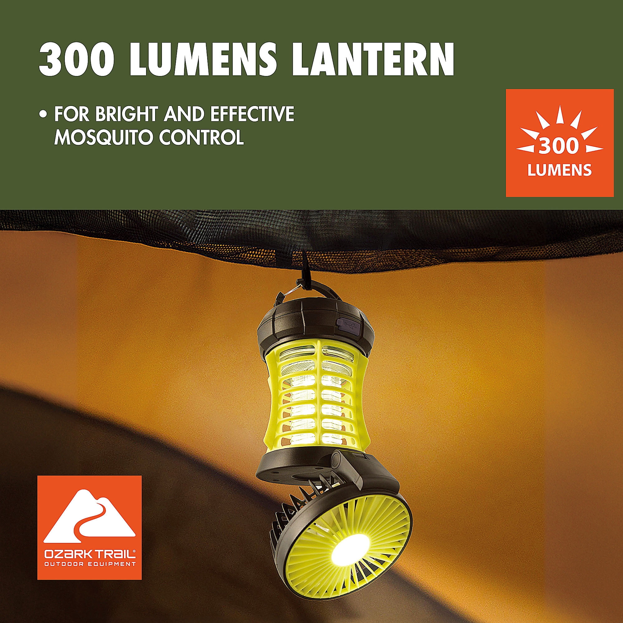 Ozark Trail Bug Zapper, Yellow, 2-in-1 Fan & LED Light, Ourdoor Use, Electronic 5V, Rechargeable