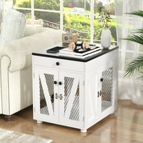 RichYa Furniture Style Dog Crate End Table, Wooden Dog Kennel with Dual USB Charging Station, for Small Dogs Under 25 lbs Indoor Use, White, S Size