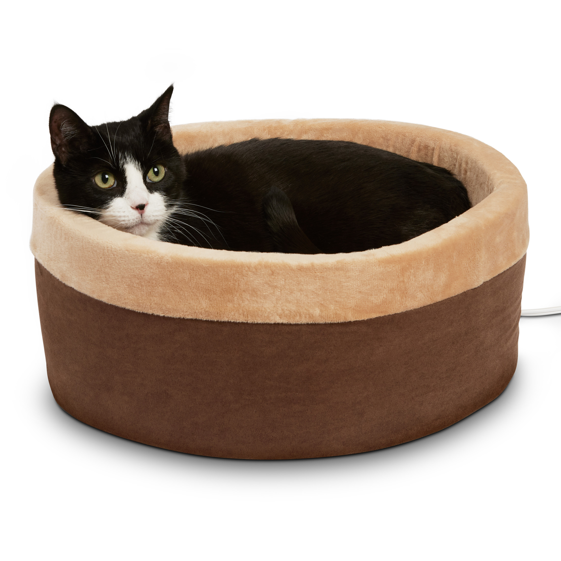 K&H Pet Products Thermo-Kitty Bed Indoor Heated Cat Bed Mocha/Tan Small 16 Inches