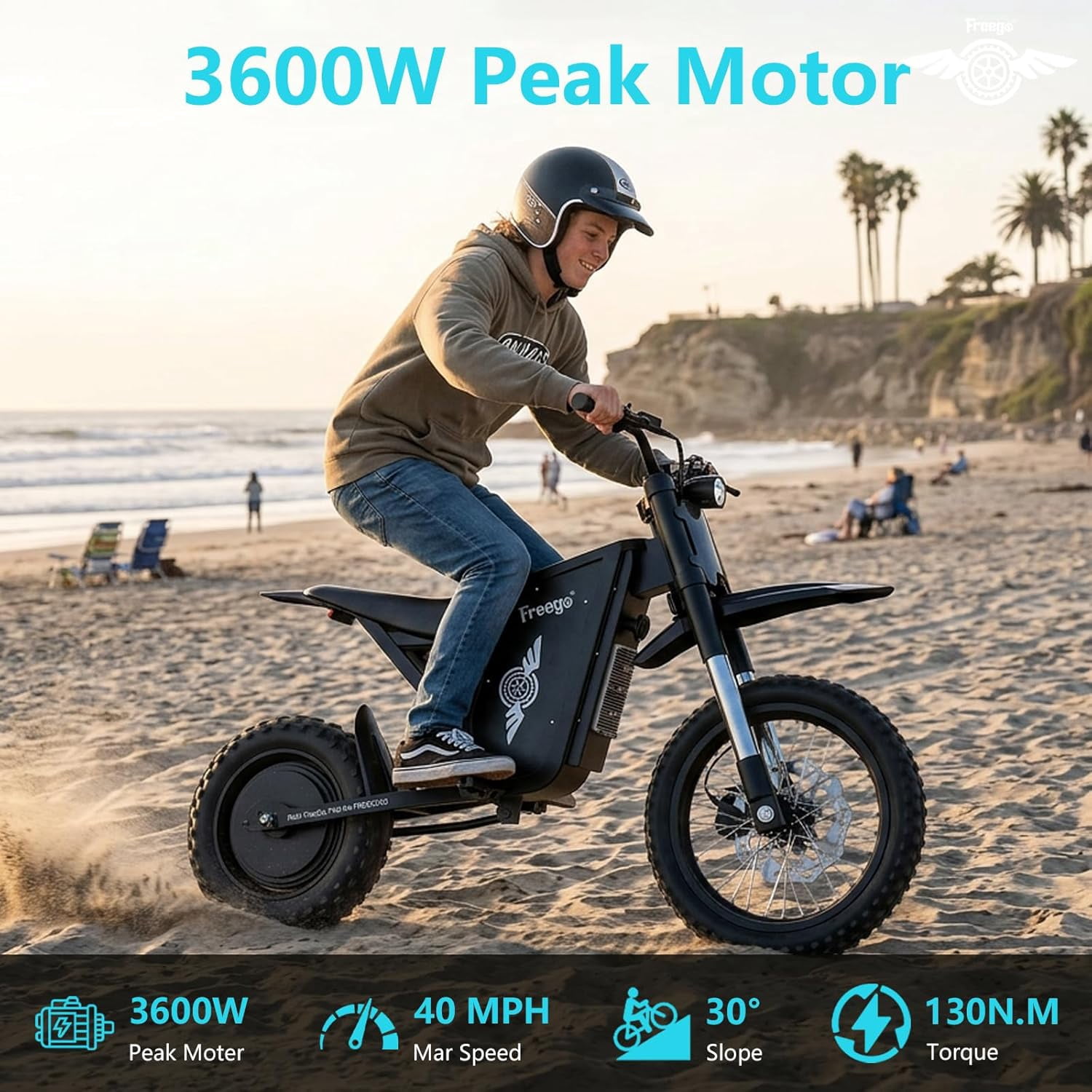 Freego X0 E-TrailX Electric Dirt Bike for Teens and Adults, 3600W Peak 40Mph Off-Road Dirt Bike,60V25Ah Battery 14"/10" Tires Lightweight Hydraulic Disc Brakes Electric Dirt Bike UL2849