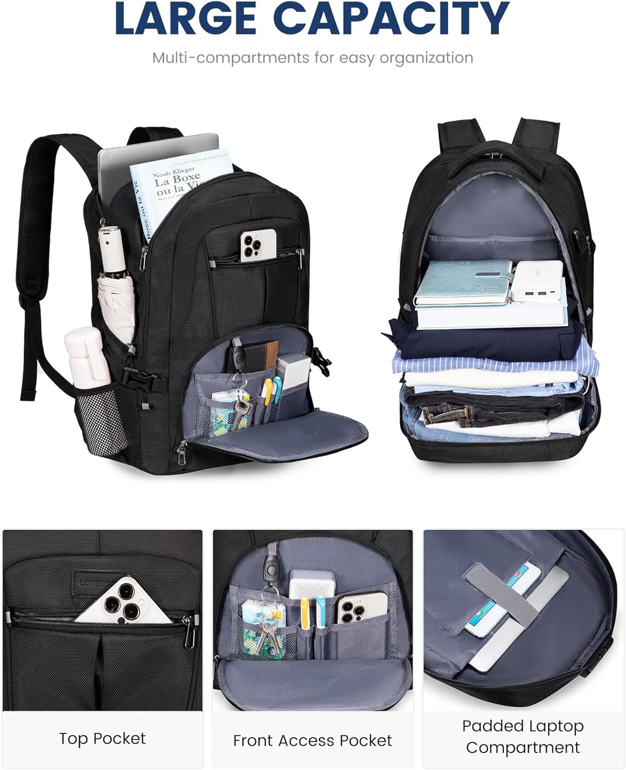 Lovevook Men Travel Backpack, Waterproof Laptop Bag 17", Anti-Thelf Work Bag College Book Bag Teacher Backpack with Lock