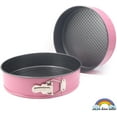 thumbnail image 2 of [3-Set] Baking Round Pan Set 22-24-26 cm, Non-Stick Mold, Quick Springform Release Latch, Removable Waffle Texture Bottom, Aluminum Made, Lively Pink Color, 2 of 8