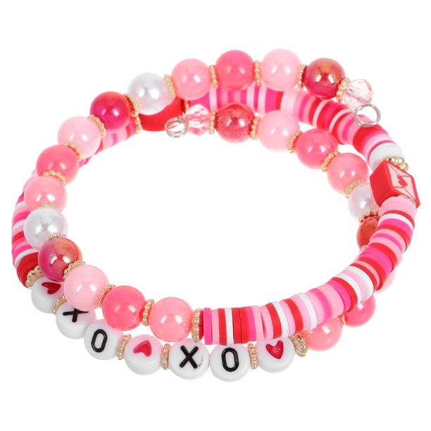 Pulseras de San Valentín para mujer, pulseras elásticas apilables con forma de corazón y cuentas, accesorios para San Valentín, joyería