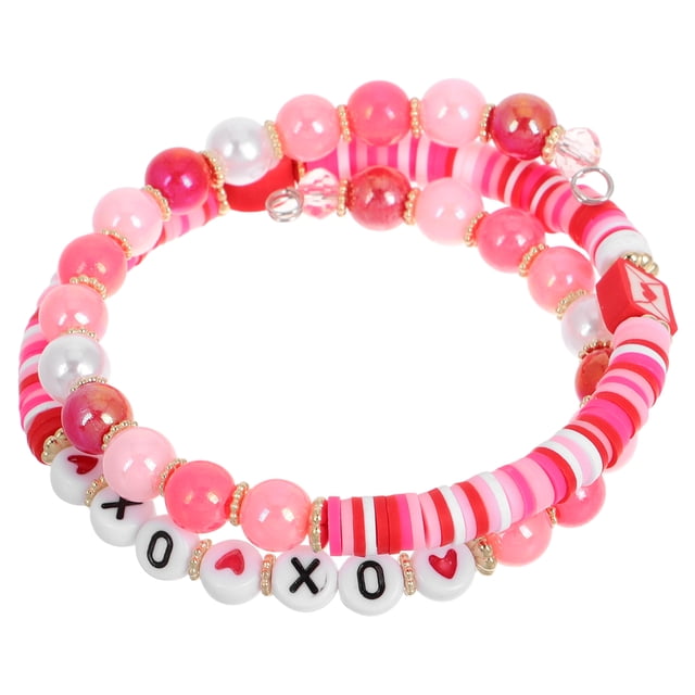 Pulseras de San Valentín para mujer, pulseras elásticas apilables con forma de corazón y cuentas, accesorios para San Valentín, joyería