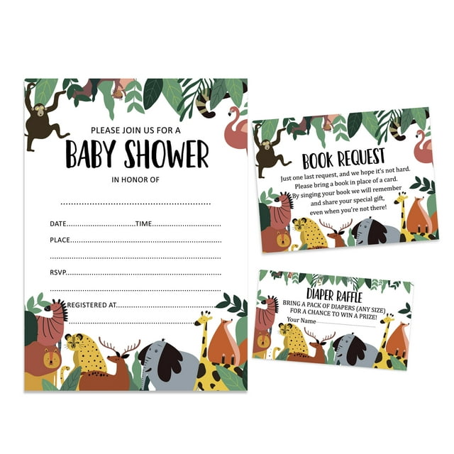 Inkdotpot Set Of 30Jungle Animals Baby Shower Invitations-Diaper Raffle Tickets And Baby Shower Book Request Cards Gender Neutral Invites Its A Boy Its A Girl
