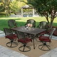 thumbnail image 7 of MEETWARM 7-Piece Outdoor Patio Dining Set, All-Weather Cast Aluminum Patio Conversation Set with 6 Cushioned Swivel Rocker Chairs for Backyard Garden Deck, 1 Rectangular Table, Chili Red, 7 of 7