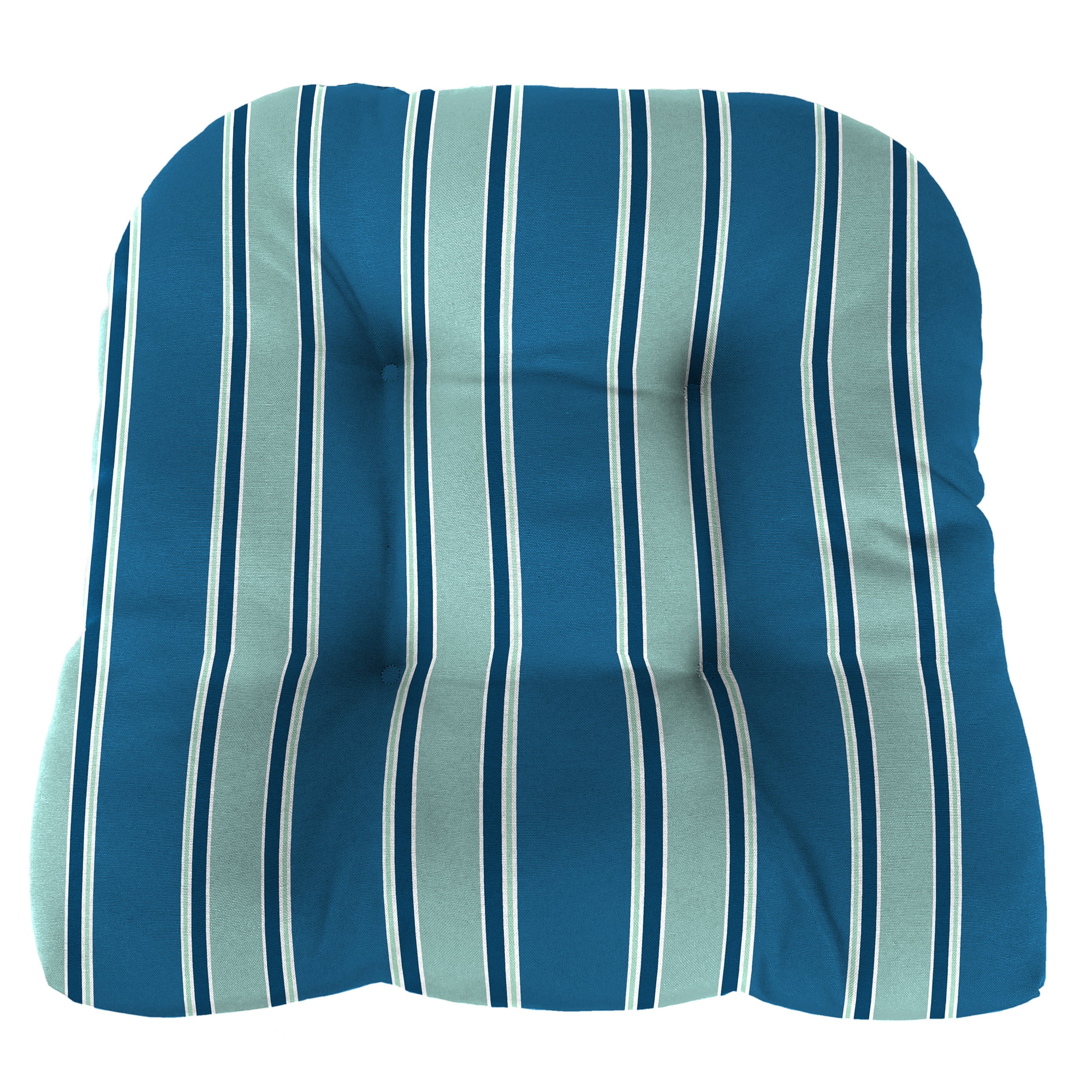 Jordan Manufacturing 18" x 18" Sanders Puff Blue and Gray Green Stripe Square Tufted Contoured Outdoor Wicker Seat Cushion (2 Pack)