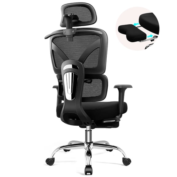 COOLHUT Ergonomic Mesh Office Chair with Footrest, Big and Tall Computer Desk Chair with Adjustable Lumbar Support, Headrest and Armrest, High Back Home Office Chair for Workspace, 300LBS, Black