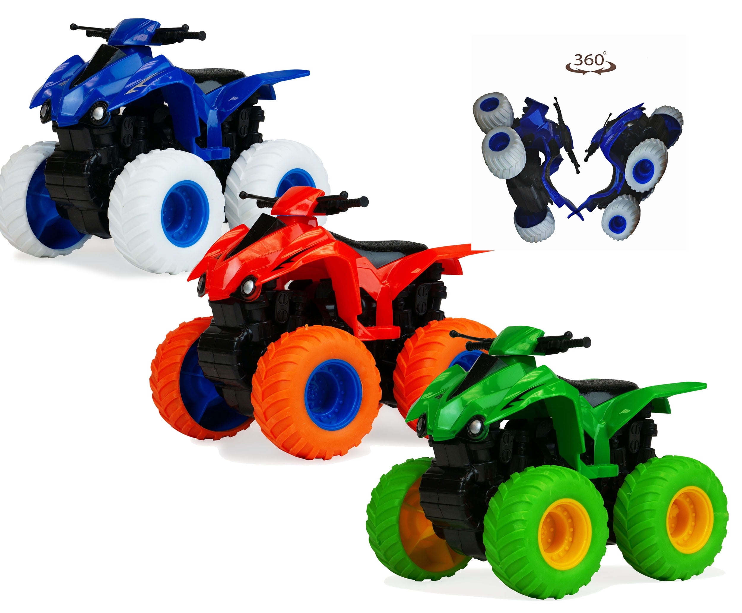 3 Pack ATV Xtreme Off Road 360 Spinning WheelPush and Go Friction Motor