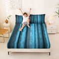thumbnail image 3 of Manfei Pixel Vertical Streak Queen Sheets, Blue Block Queen Sheet Sets, Blue Black, Black Reversible 4-Piece1 Flat Sheet + 1 Fitted Sheet + 2 Pillowcases, 3 of 6