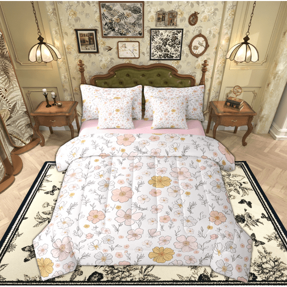 Manfei Western Garden Flower Twin Bedding Sets 7-Piece, Rustic Farmhouse Bedding Comforter Set, Teen Kid Adult Female Reversible Sheet Sets, Microfiber Bedroom Decor