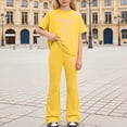 thumbnail image 2 of OSOLU Children Girls Outfits Summer Casual Bow Print Short Sleeve Tees and Long Pants 2 Piece Comfortable Daily Wear Versatile Travel Clothing Sets, 2 of 4