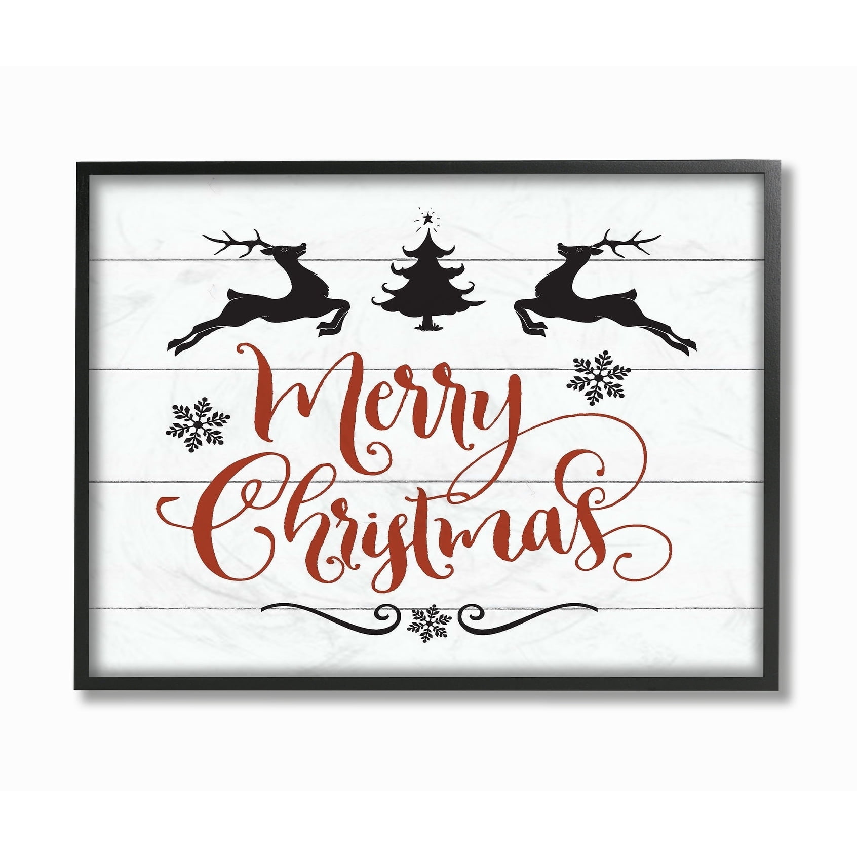 The Stupell Home Decor Collection Holiday Merry Christmas Elegant Reindeer Black White and Red Typography Oversized Framed Giclee Texturized Art, 16 x 1.5 x 20
