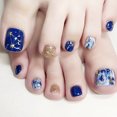 thumbnail image 1 of 24 Uds. De uñas postizas para pies con purpurina dorada azul estrellada, prensa brillante en puntas postizas para uñas JAMW Sencillez, 1 of 5