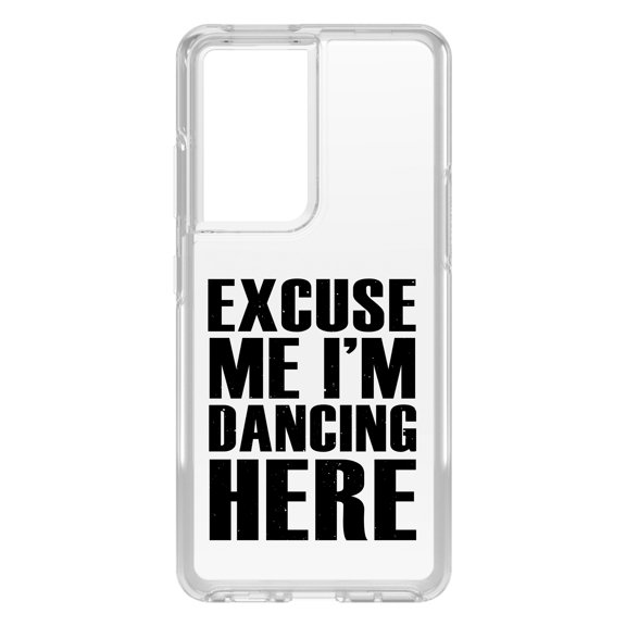 DistinctInk Clear Shockproof Hybrid Case for Galaxy S21 ULTRA 5G (6.8" Screen) - TPU Bumper Acrylic Back Tempered Glass Screen Protector - Excuse Me I'm Dancing Here