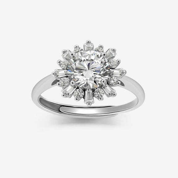 Spot Jewel 14K White Gold Over Ring - 2.1 Ct Round Cut Diamond Ring - Gorgeous Anniversary Gift for Women's - Engagement Wedding Unique Halo Prong Set Ring - Party Wear Diamond Ring for Her