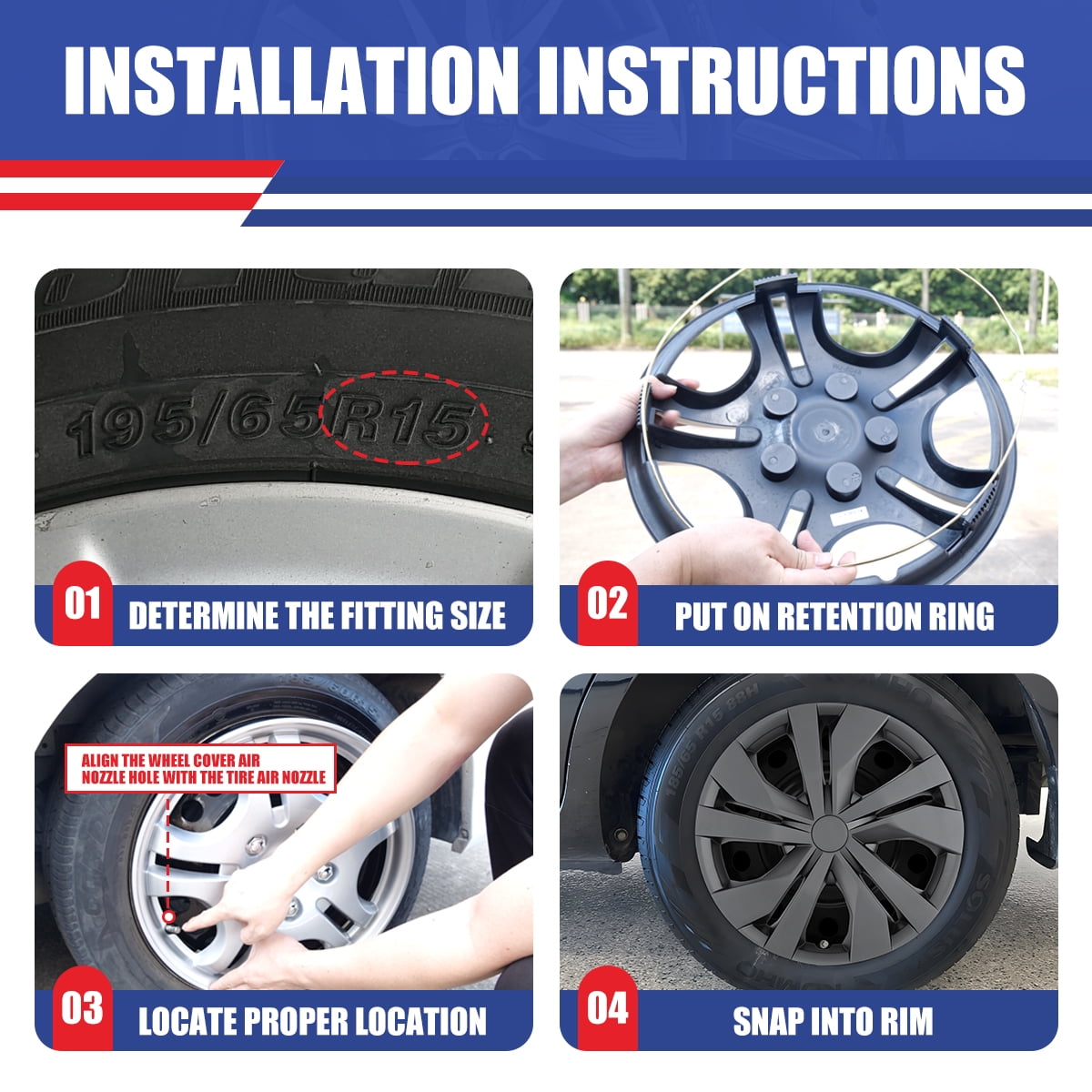 4 Pack 15 inch Steel Wheel Hubcaps for 2007-2025 Nissan Versa,2007-2019 Versa Sedan,2007-2012 Versa Hatchback,2014-2019 Versa Note,Snap-on Installation,Black Matte