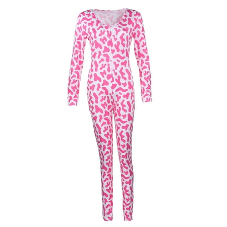

Women´s Long-Sleeved Homewear Jumpsuit Snap Button Cartoon Printed Round Neck One-Piece Pajamas