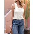 thumbnail image 6 of Womens Pointelle Knit Top V Neck Strappy Tank Tops Summer Sleeveless Blouses Shirts Tops White M, 6 of 9