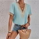 thumbnail image 2 of Top de manga corta con cuello en V para mujer, blusa elegante de encaje informal holgada a la moda para citas, 2 of 5