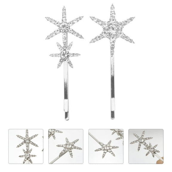 OUNONA 2 Pcs Sparkling Star Hair Clips for Women, No Fading Hair Accessories, Stylish and Shiny Hairpins